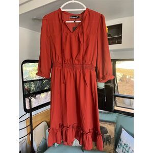 Allegra K Women's Red Ruffle Hem Smocked Chiffon Dress Size S